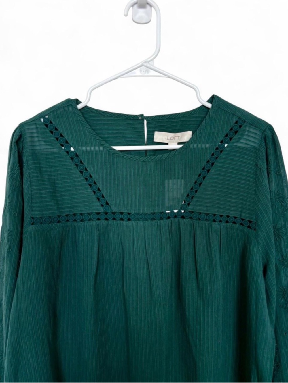 NWT LOFT Long Sleeve Striped Lace Embroidered Top Large Relaxed Lightweight - Picture 3 of 9